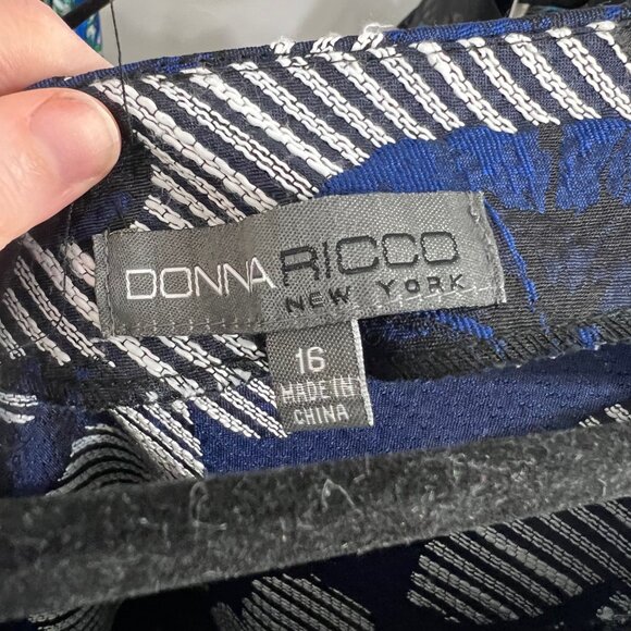 Donna Ricco Jacquard Floral Short Sleeve Fit & Flare Dress Navy Black 16 mc - Picture 3 of 4